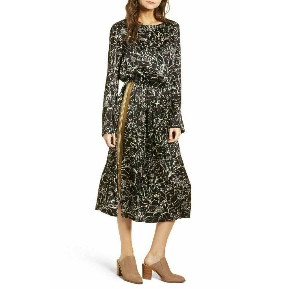 Treasure & Bond Womens Blouson Floral Print Midi Dress Size L - Picture 1 of 12